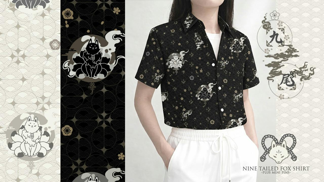 Mystical Elegance Nine Tailed Fox Shirt - Plus mini pins -