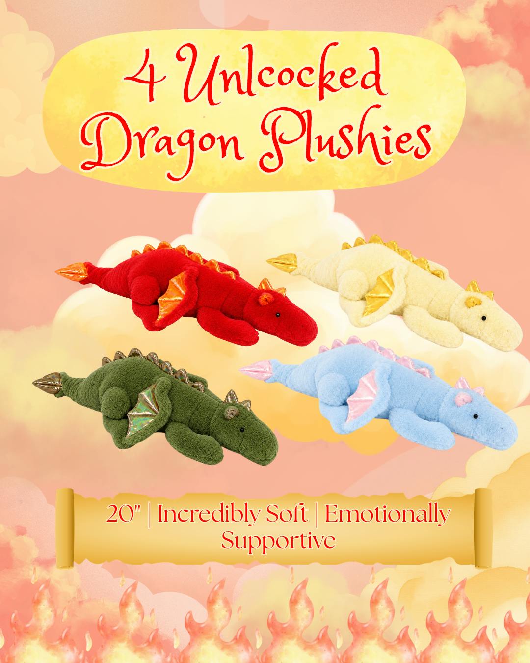 ✨4 Dragon Plushies (No Accessories)✨
