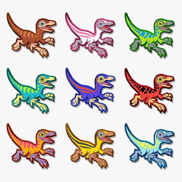 Complete Set of 9 Compsognathus Pins