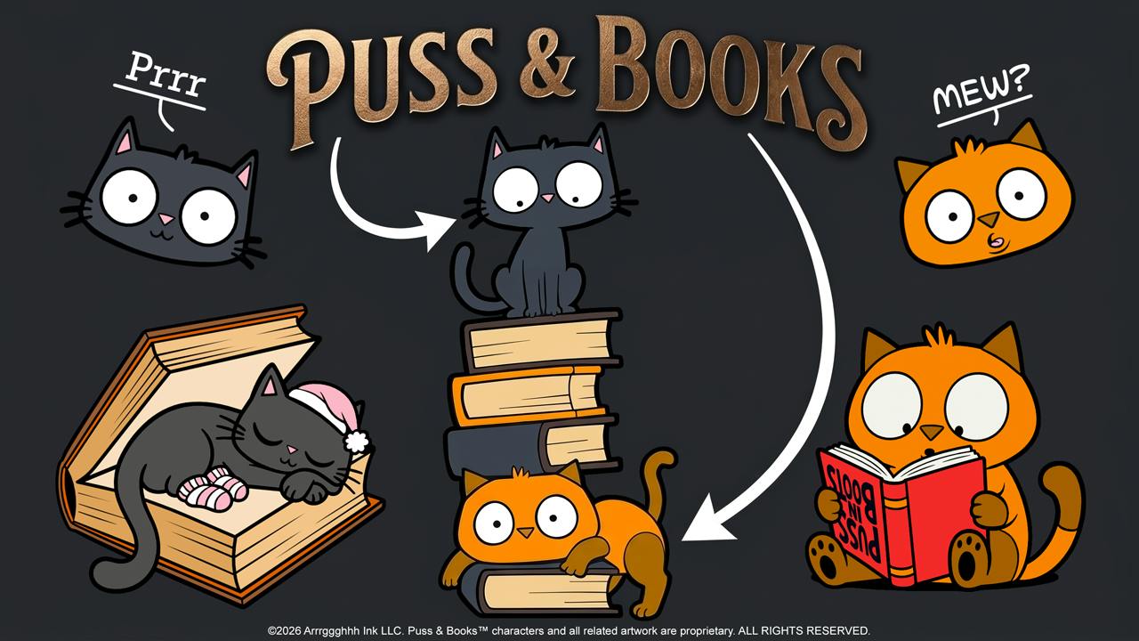 Puss & Books: Bookstore Cats Enamel Pins