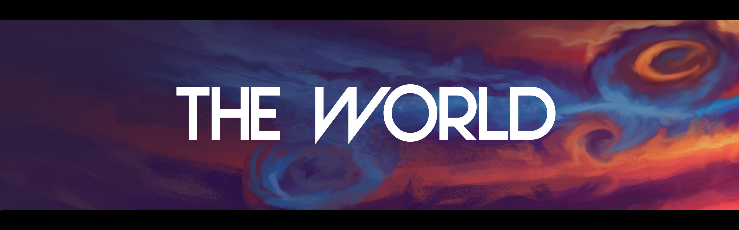  Widescreen style banner of a gas giant with scifi text overtop. Text reads THE WORLD. 