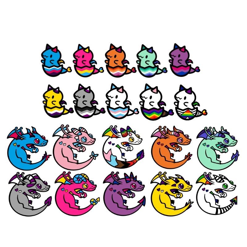 Ten Dragon Pins & Ten Hatchling Mini Pins