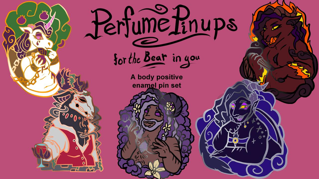 Plus-size perfume pinups enamel pins