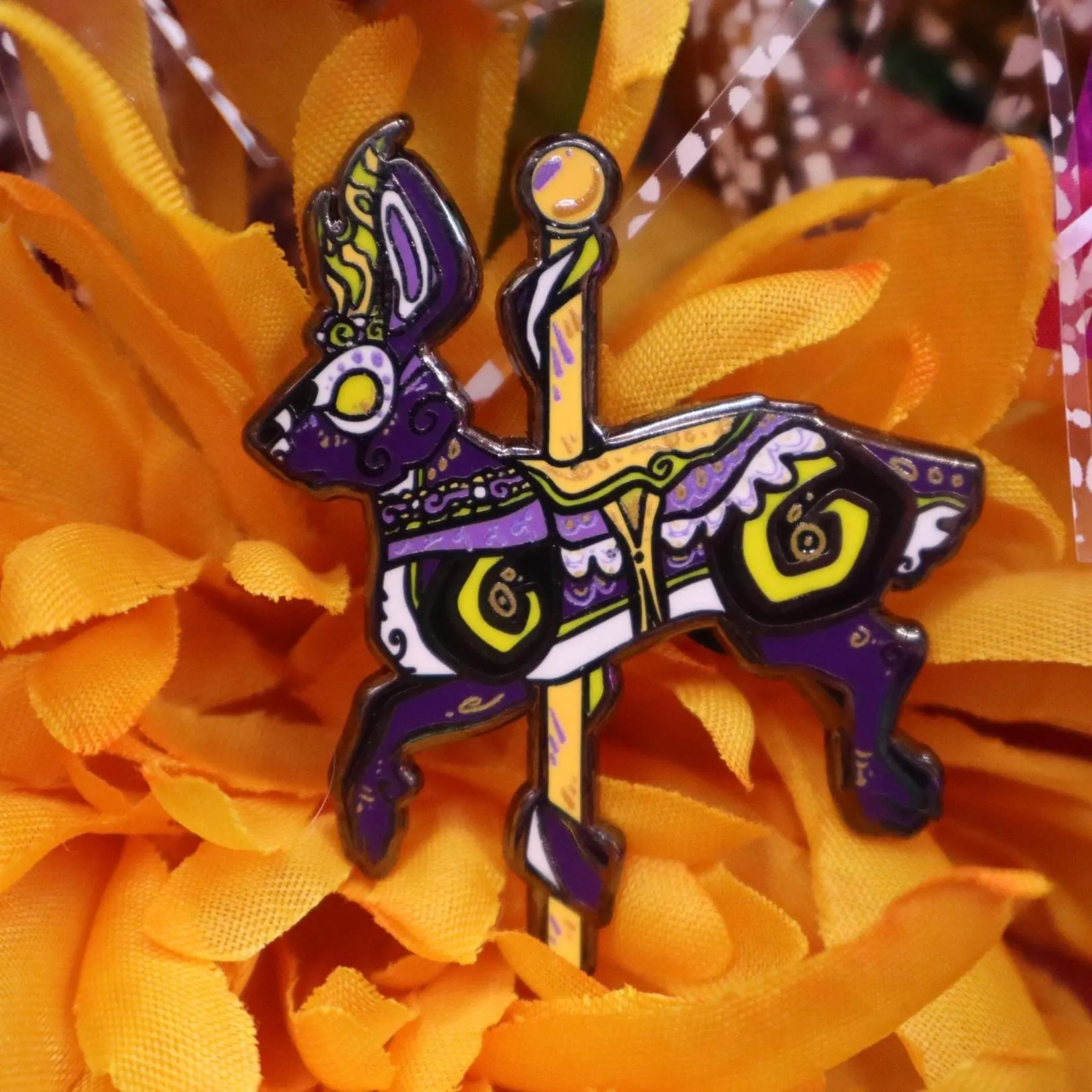 Non-binary flag jackalope cryptid carousel enamel pin
