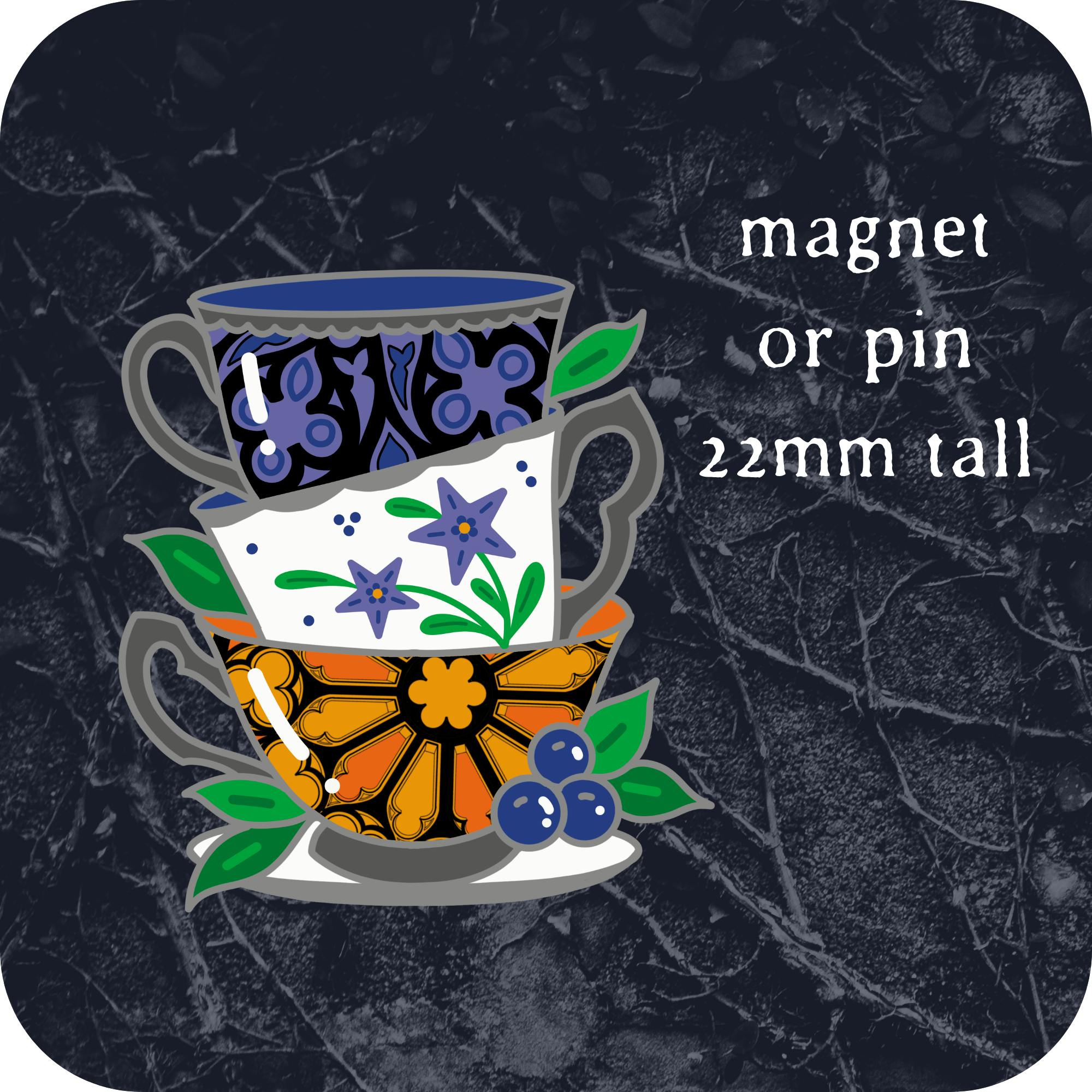 stained glass printed teacup stack- will be a knick knack option. you can choose magnet or pin in the survey.