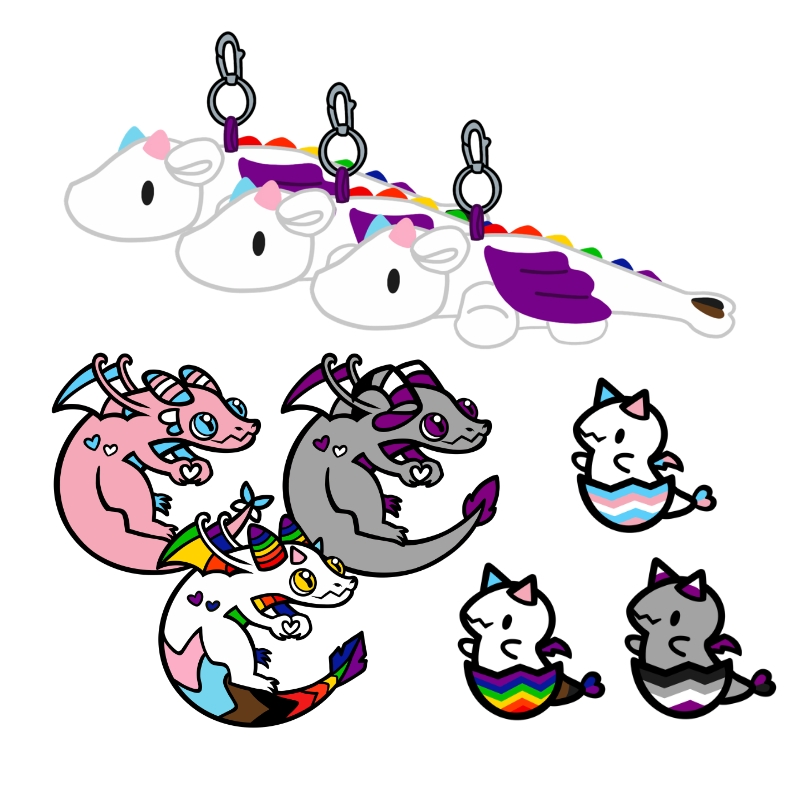 Three Dragon Pins & Three Hatchling Mini Pins & Three Charm Plushies