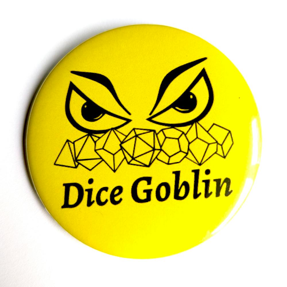 58mm yellow dice goblin badge