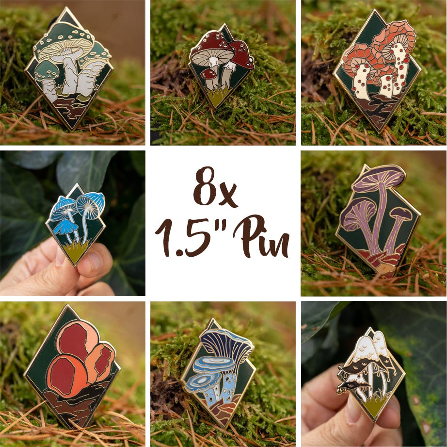 8x Mushroom Pins - The COMPLETE set