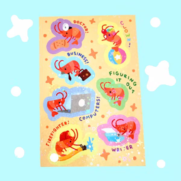 Shrimps with Jobs Sticker Sheet (Yellow)