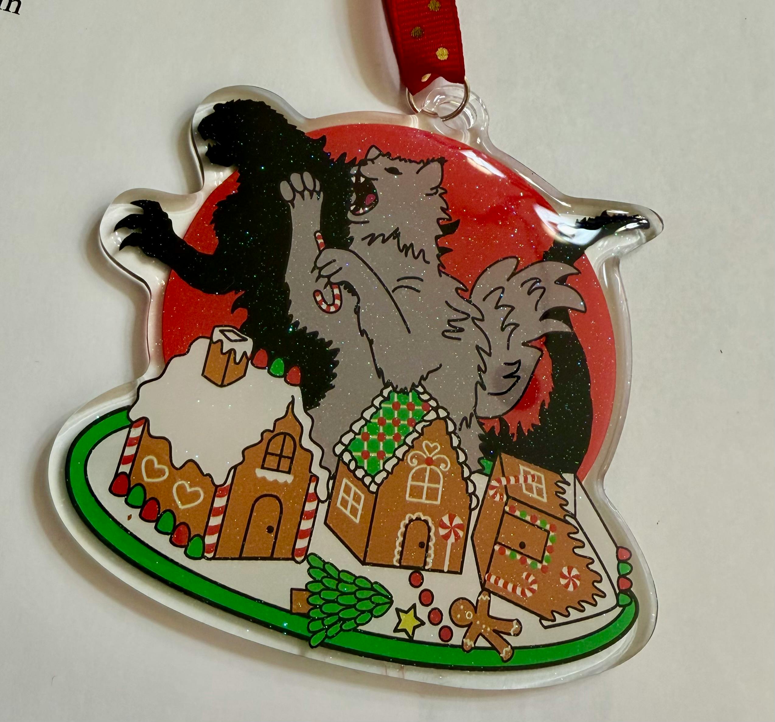Catzilla Attacks the Christmas Village ornament 