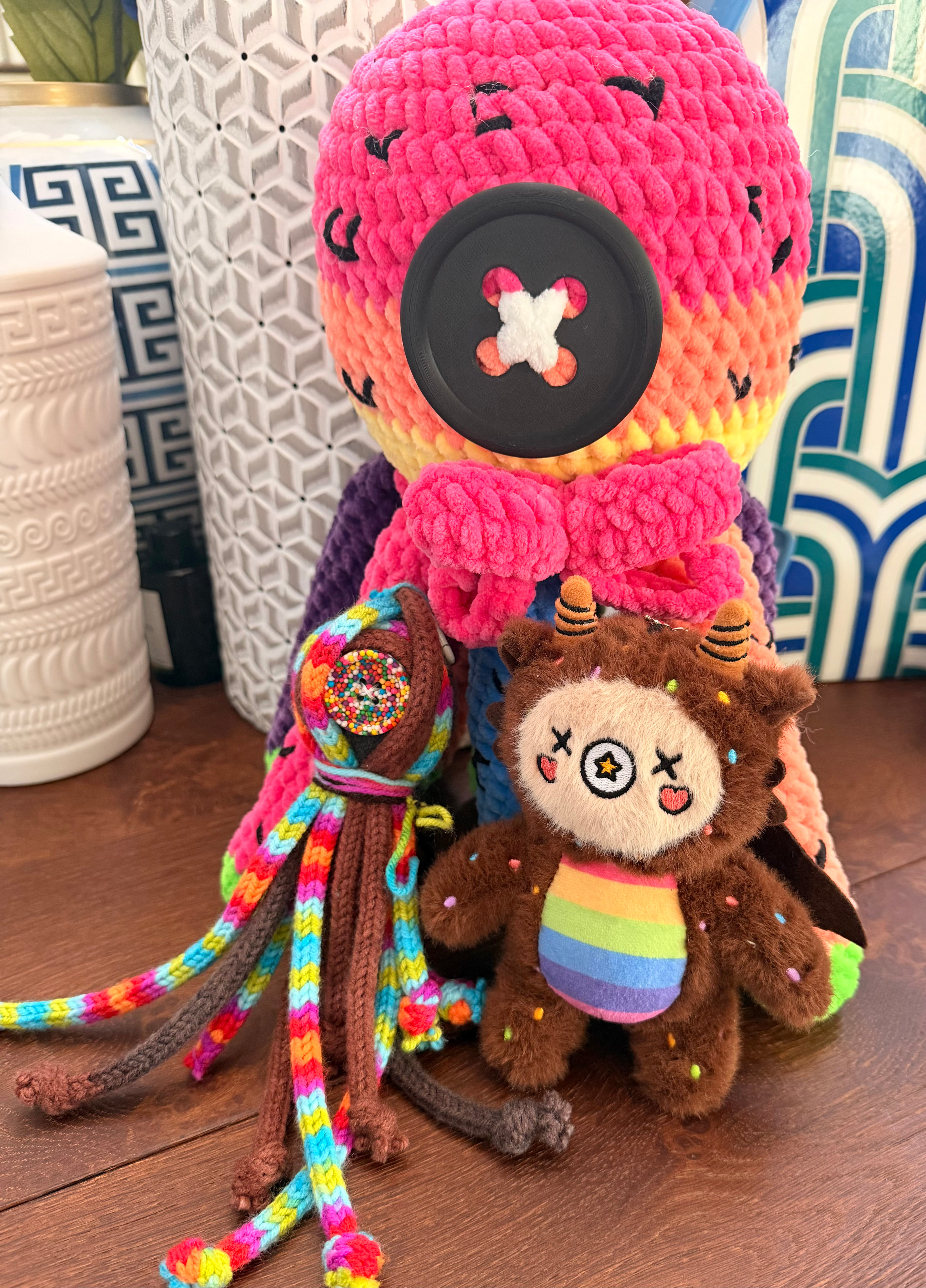 OOAK Rainbow Bundle- large squid, small squid and Morki Brownie
