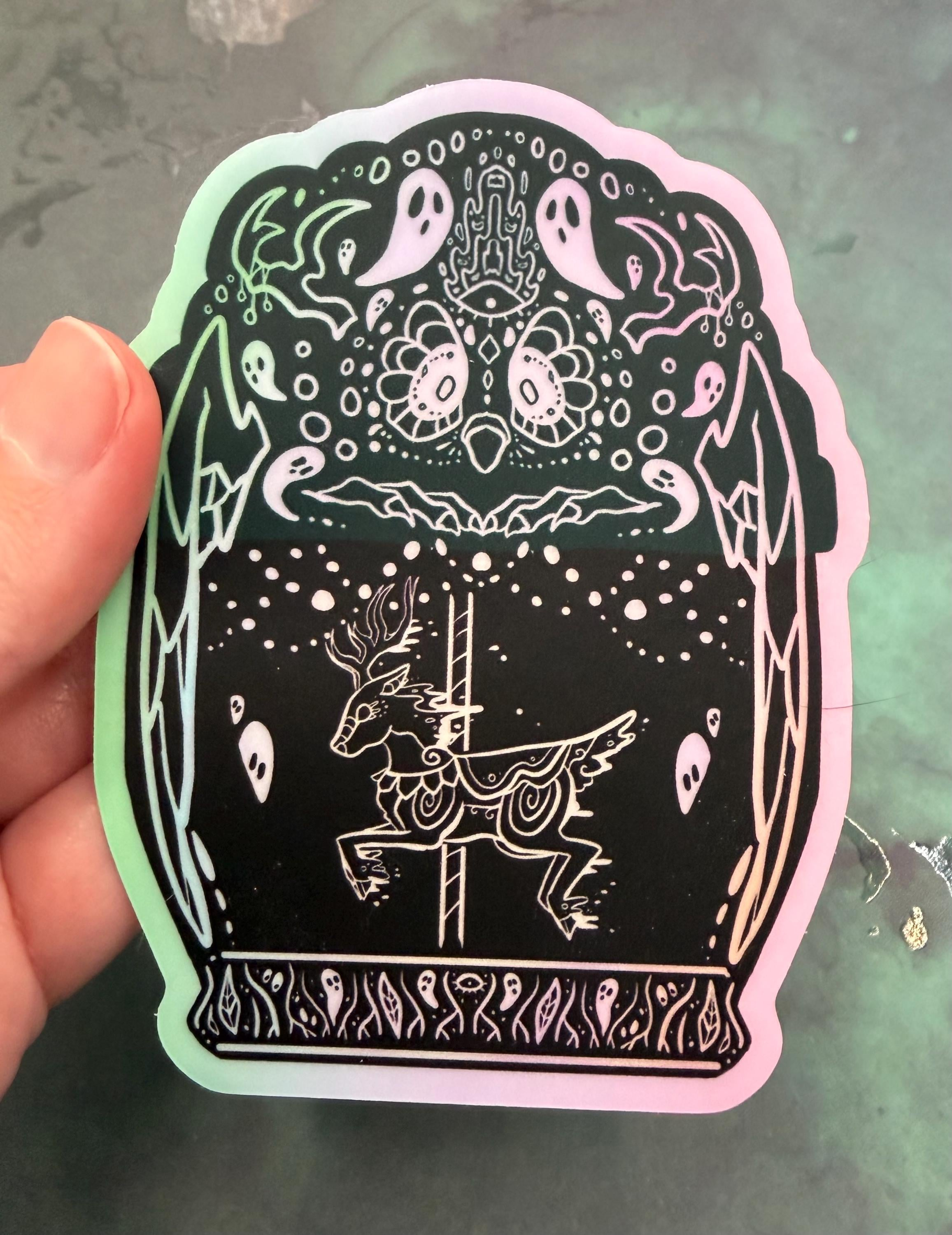 Glow in the dark ghost deer carousel sticker