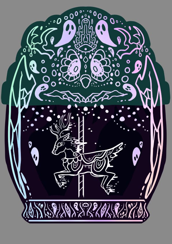 Glow-in-the-dark ghost deer carousel sticker