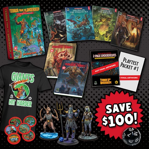 (Save $100+free PDF) ALL IN for ALL OF IT! Boxed set, books, miniatures + accessories! (Print+PDF)