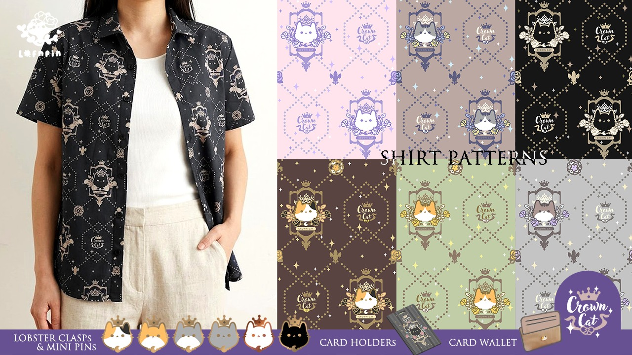 CAT CROWN shirts-Plus mini enamel pins and lobster clasps-