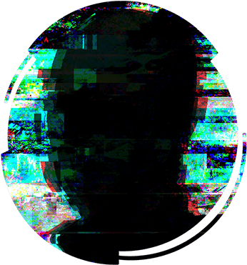 3/4 view of some sort of glitchy looking shadow, maybe of a face?
