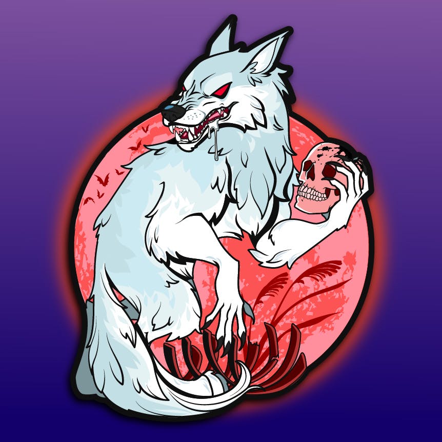 White Wolf w/ Red Moon (glow will be a type of red/orange)