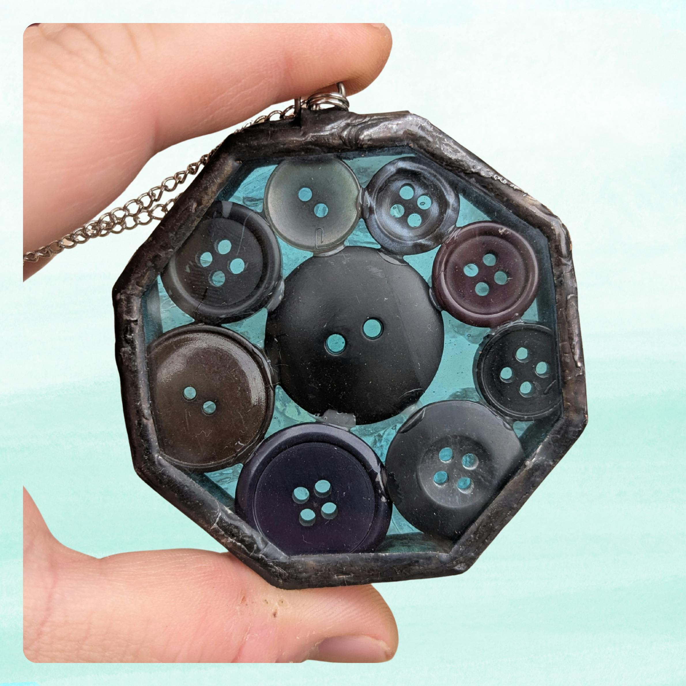 Black Button Mixed Media Suncatcher