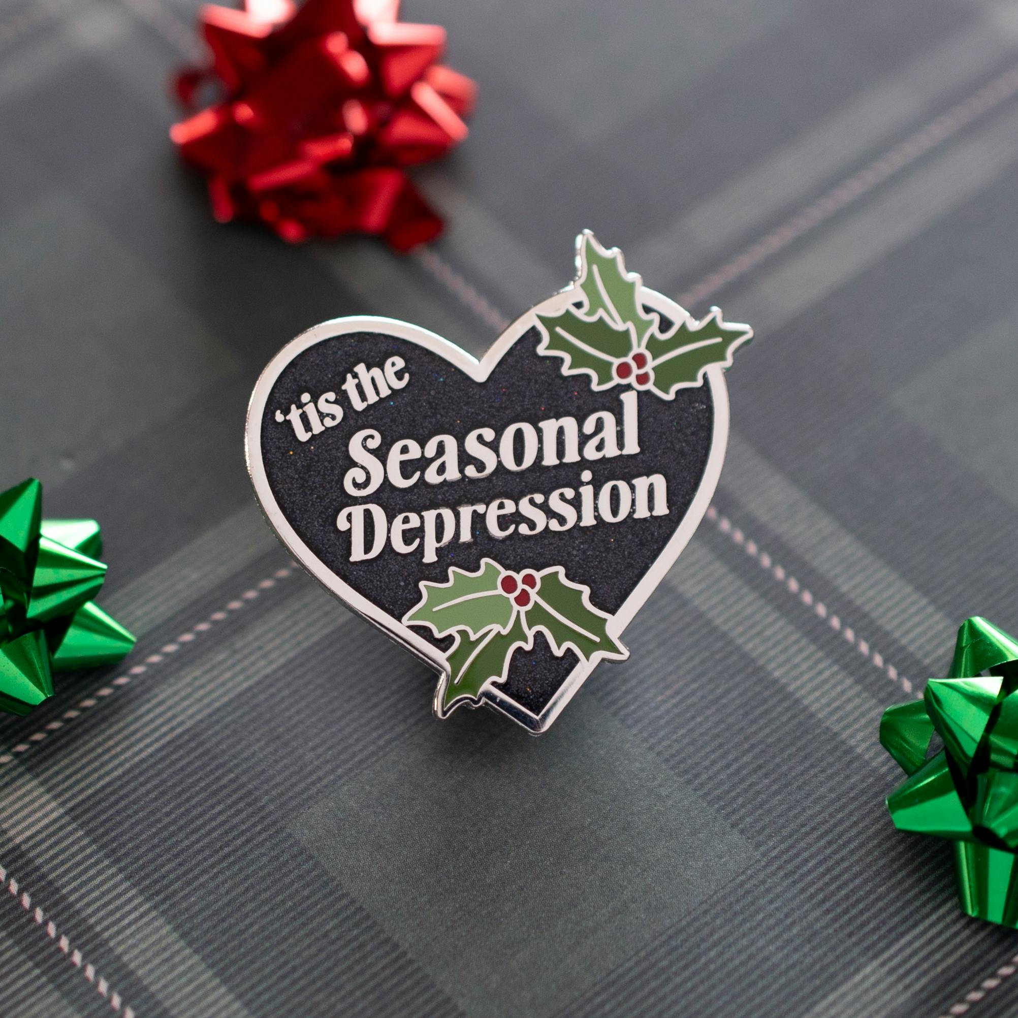 Tis' the Seasonal Depression Pin - Black and Silver