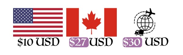  US Shipping for the four novellas is $10 USD, Canadian shipping is $27 USD, and the rest of the world is approximately $30 USD. 