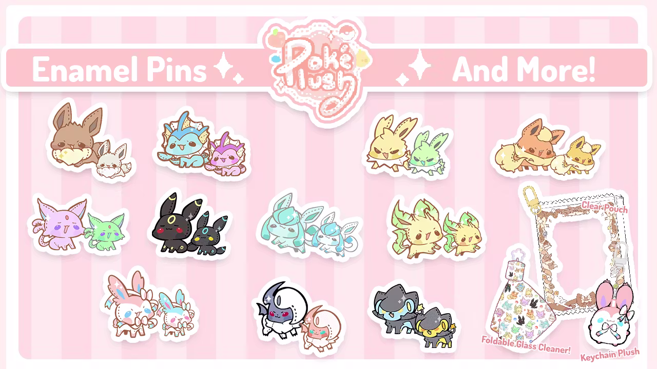 PokePlush Evolution cuties enamel pins and more!