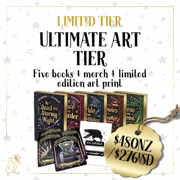 LIMITED TIER: ULTIMATE ART TIER: Five books + merch + limited edition art print