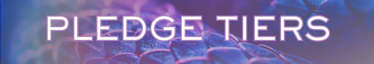  Text: Pledge Tiers on a blue and purple gradient overlay over a picture showing scales 