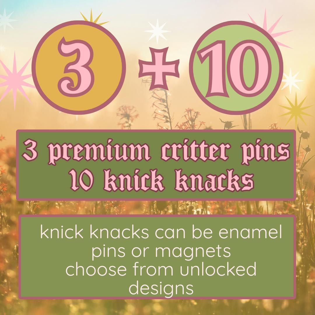 3 Premium Critter Pin + 10 Knick knacks