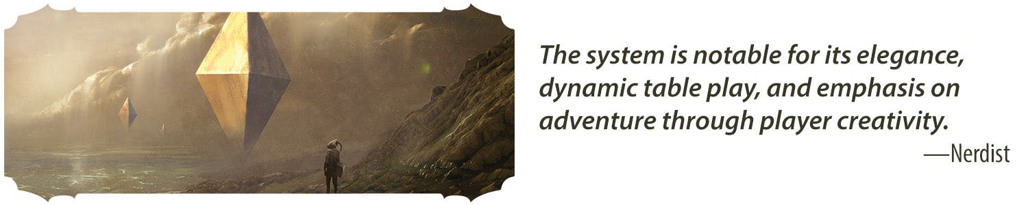 The system is notable for its elegance, dynamic table play, and emphasis on adventure through player creativity. -Nerdist