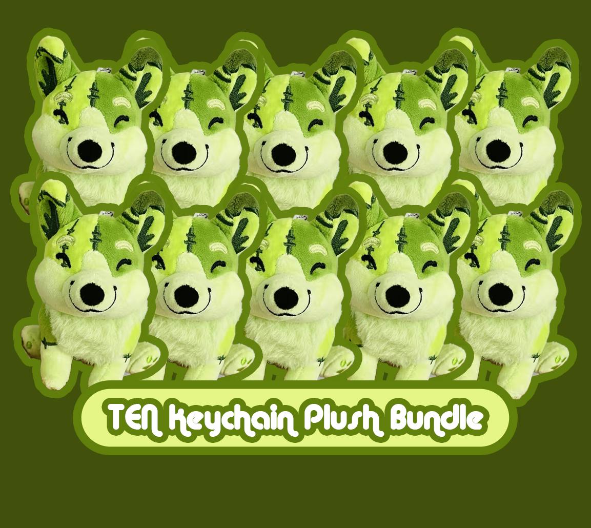 Ten (10) Buster Frankencorgi Keychain Plush Bundle