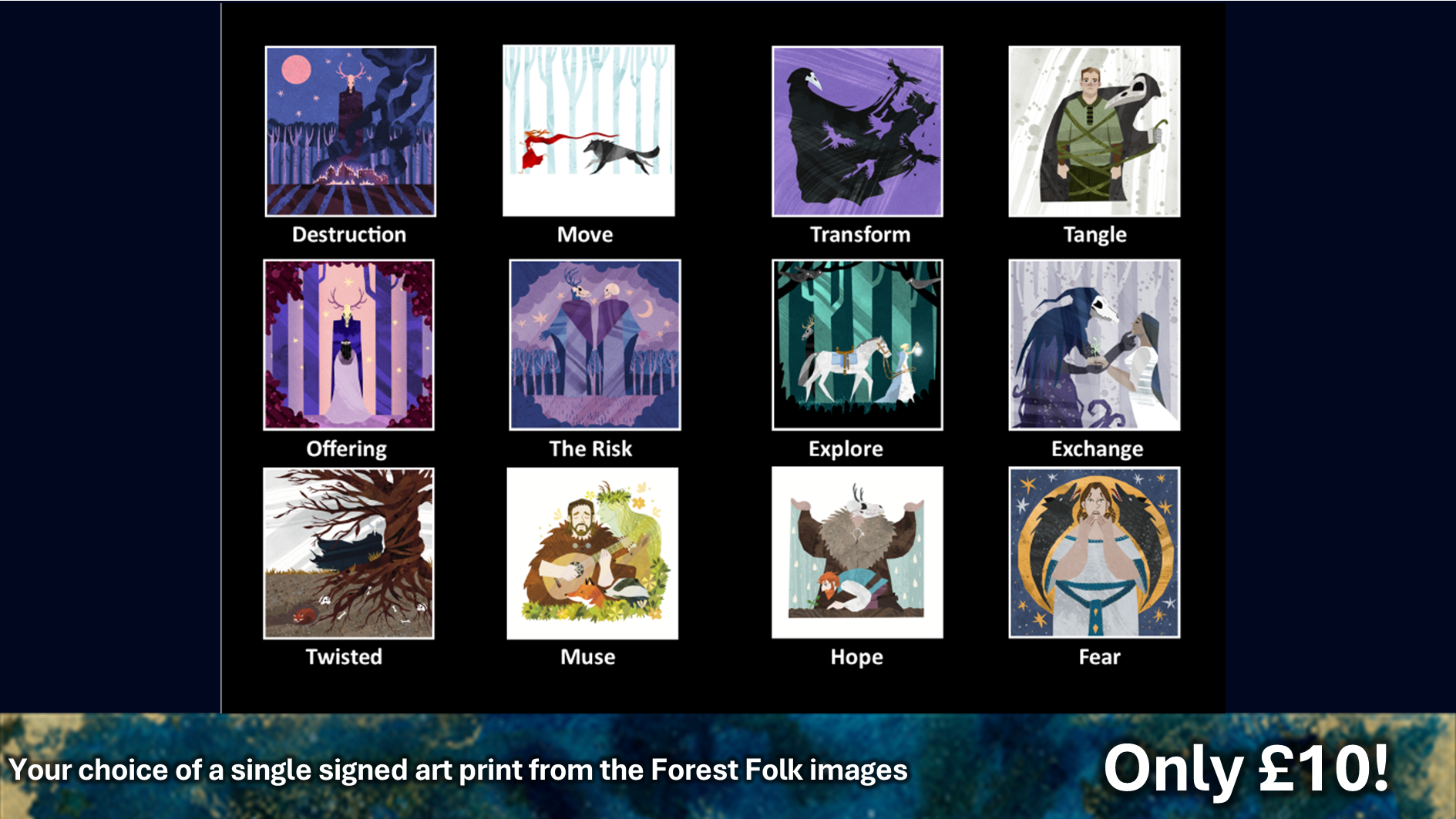 Single signed Forest Folk Art Print