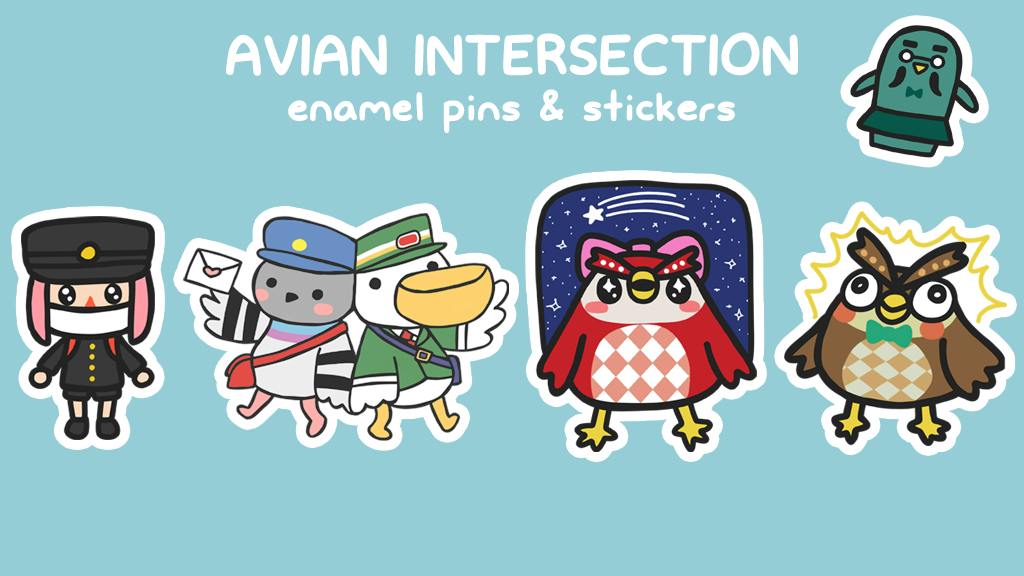Avian Intersection: Enamel pins and stickers