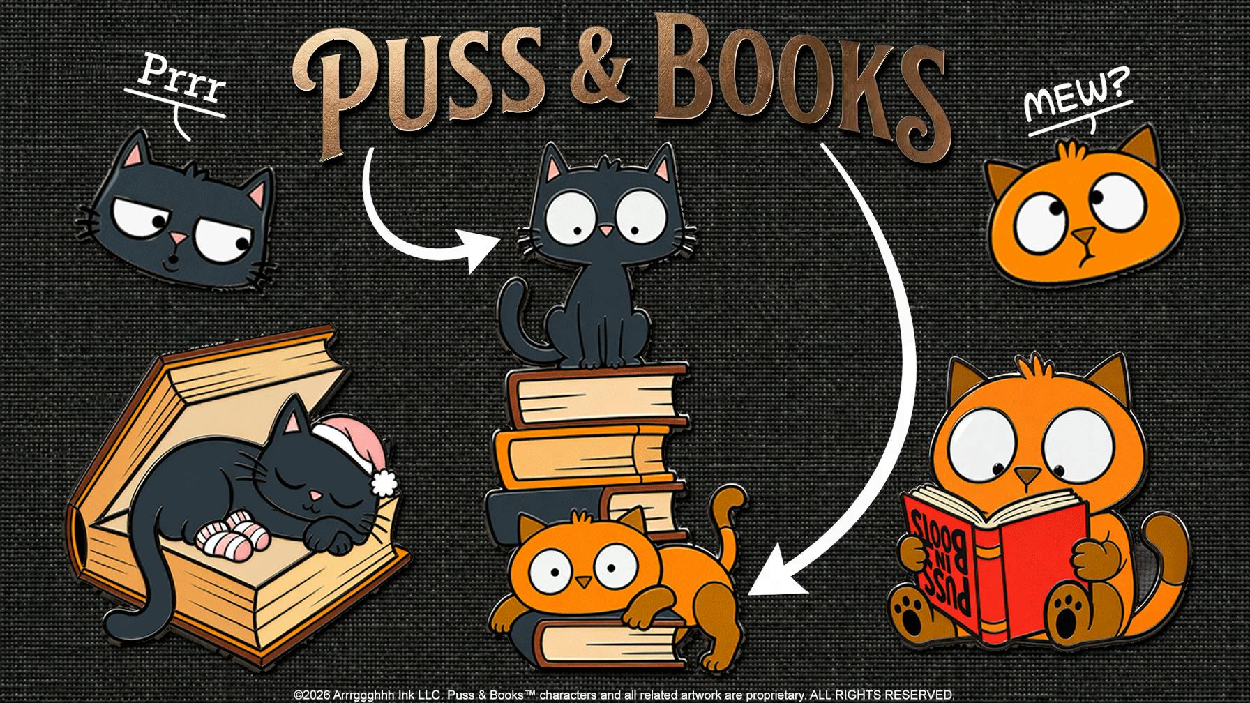 Puss & Books: Bookstore Cats Enamel Pins