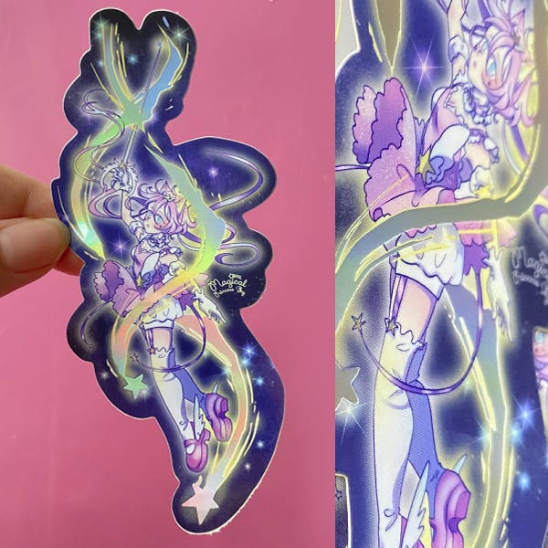 A 4 inch holographic vinyl sticker