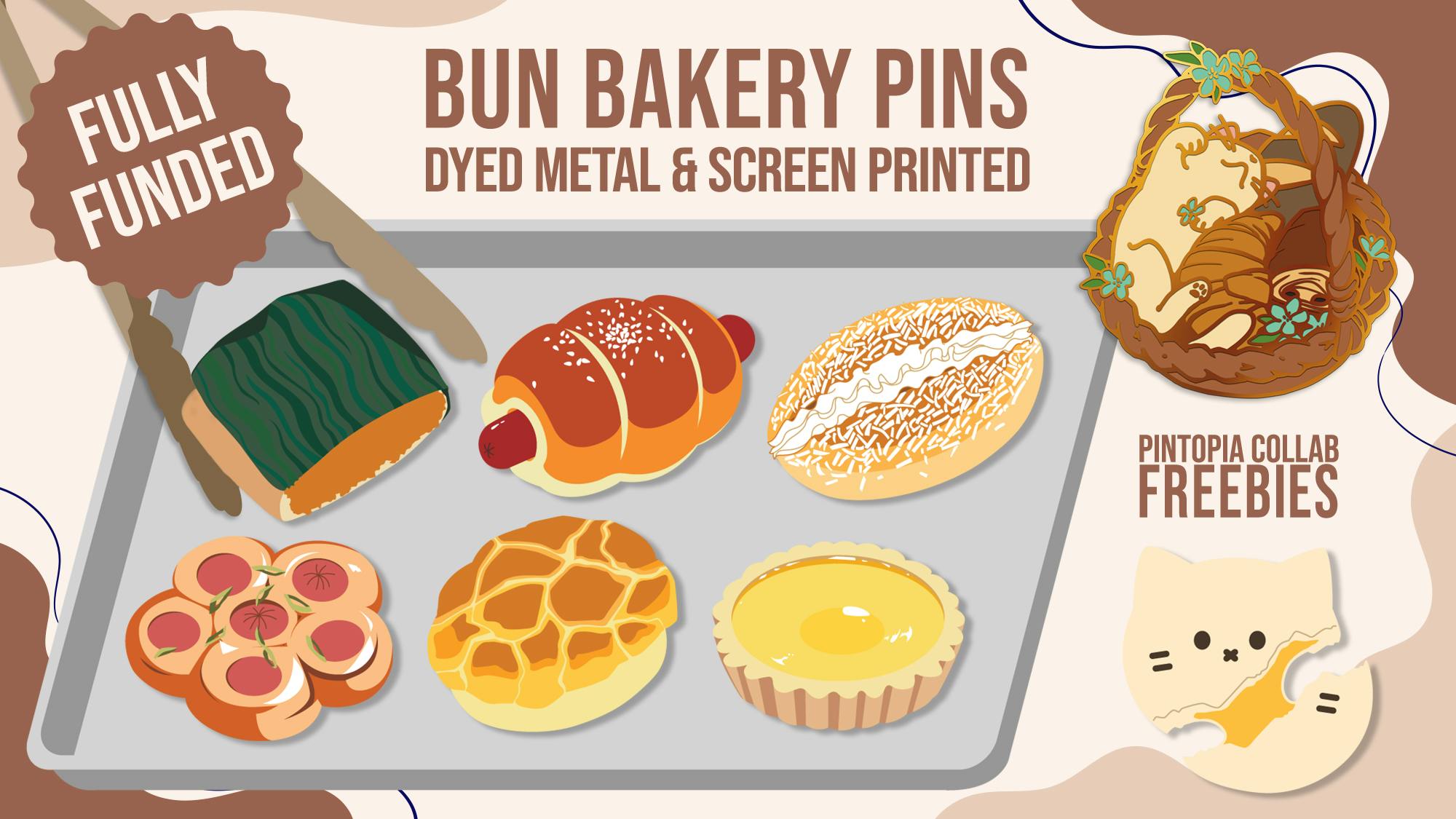 Bun Bakery Dyed Metal & Screen Printed Pins