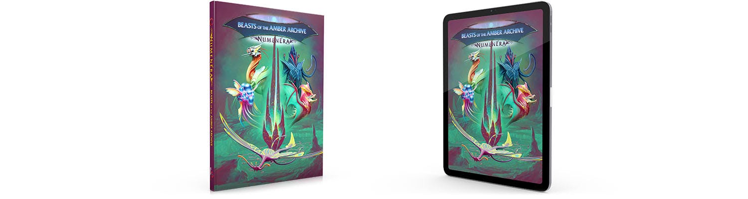 The Beasts of the Amber Archive book, showing several strange and dangerous creatures. In print and PDF.