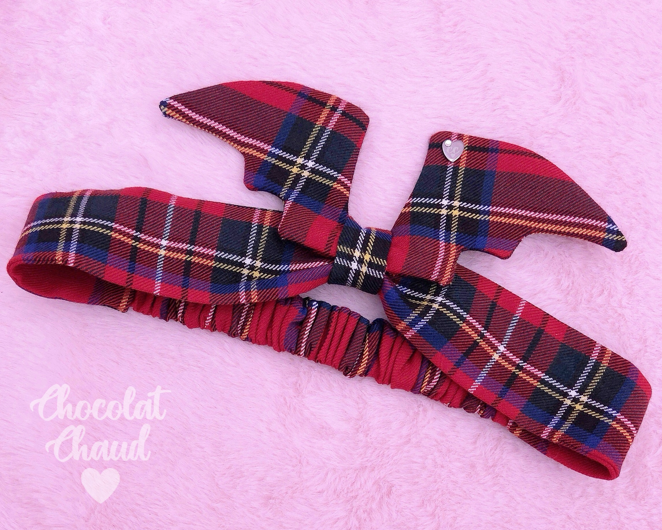 Red Tartan Bat Headband