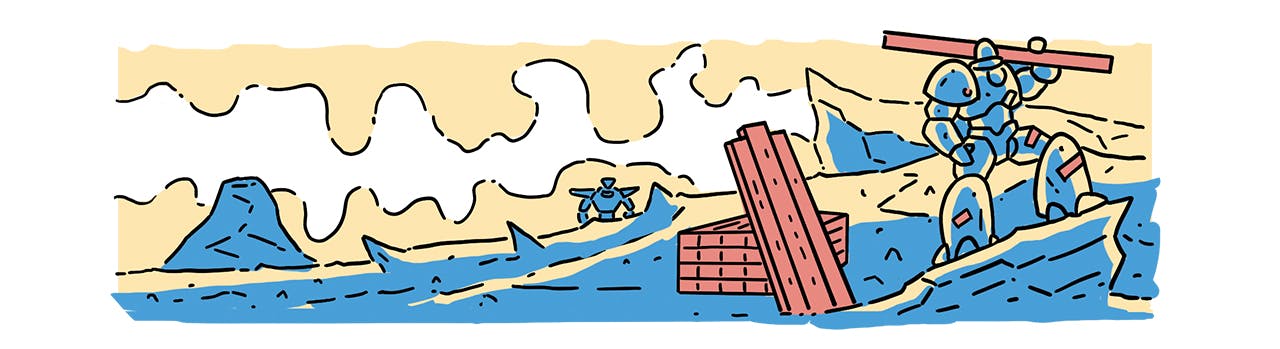 Artwork: Mechs construct a new settlement.