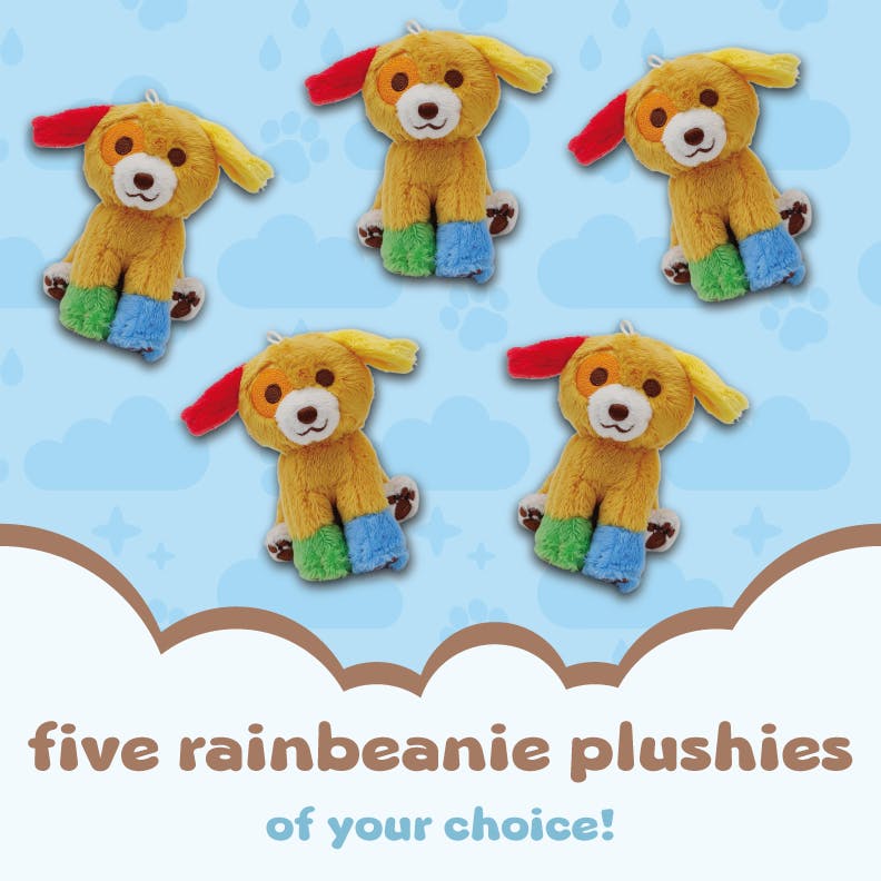 five rainbeanie keychain plush