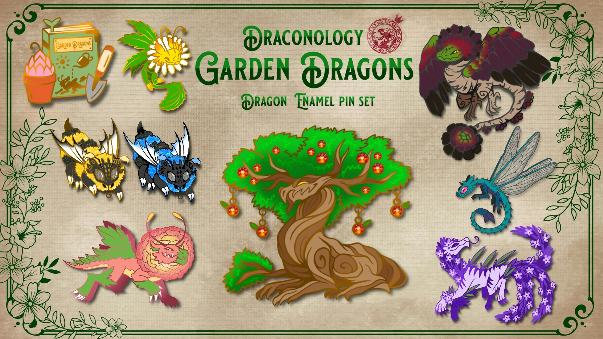 Draconology: Garden Dragons Enamel Pin Set