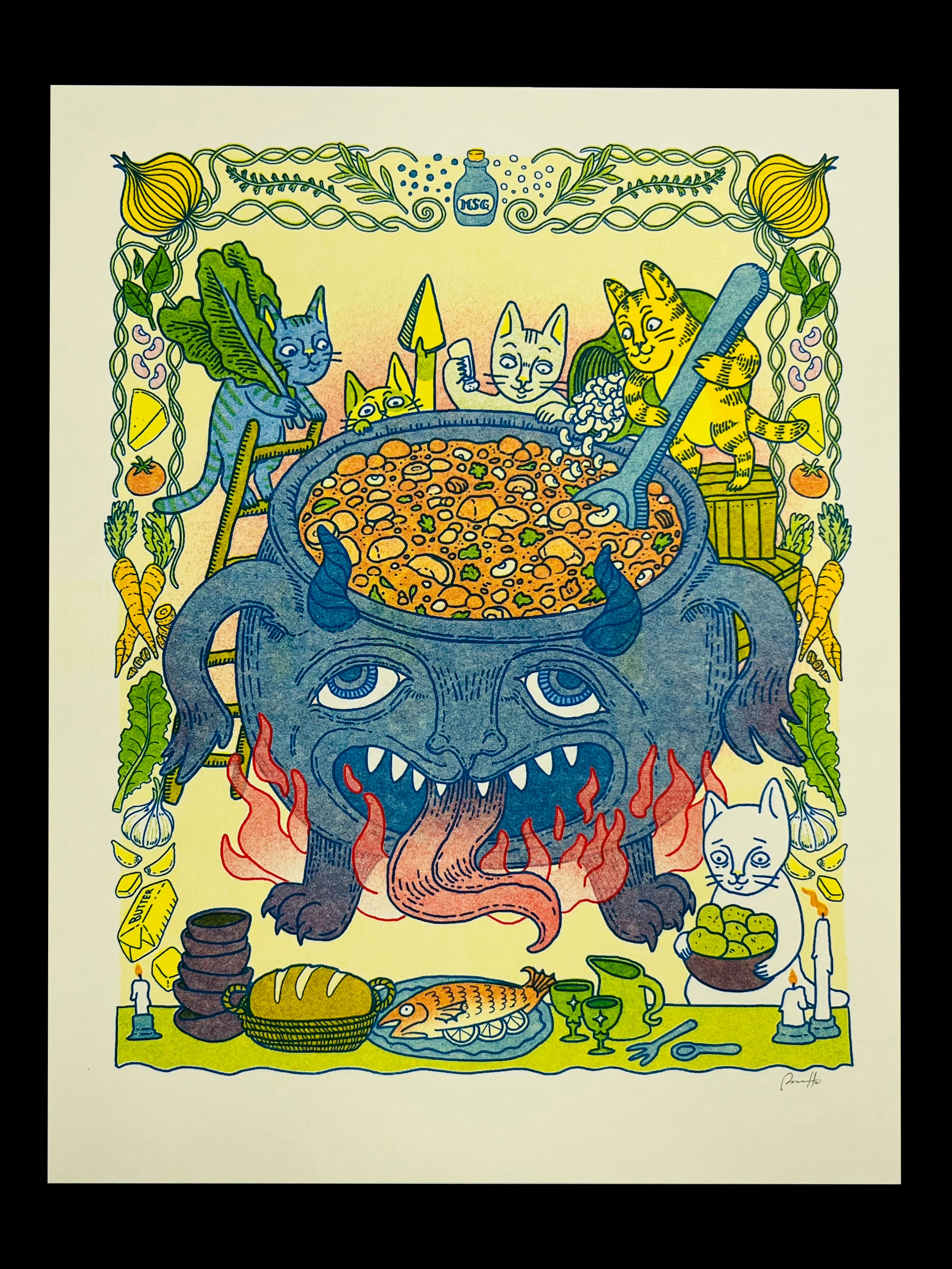 RISO ART PRINT ✦ MEDIEVAL SOUP CATS