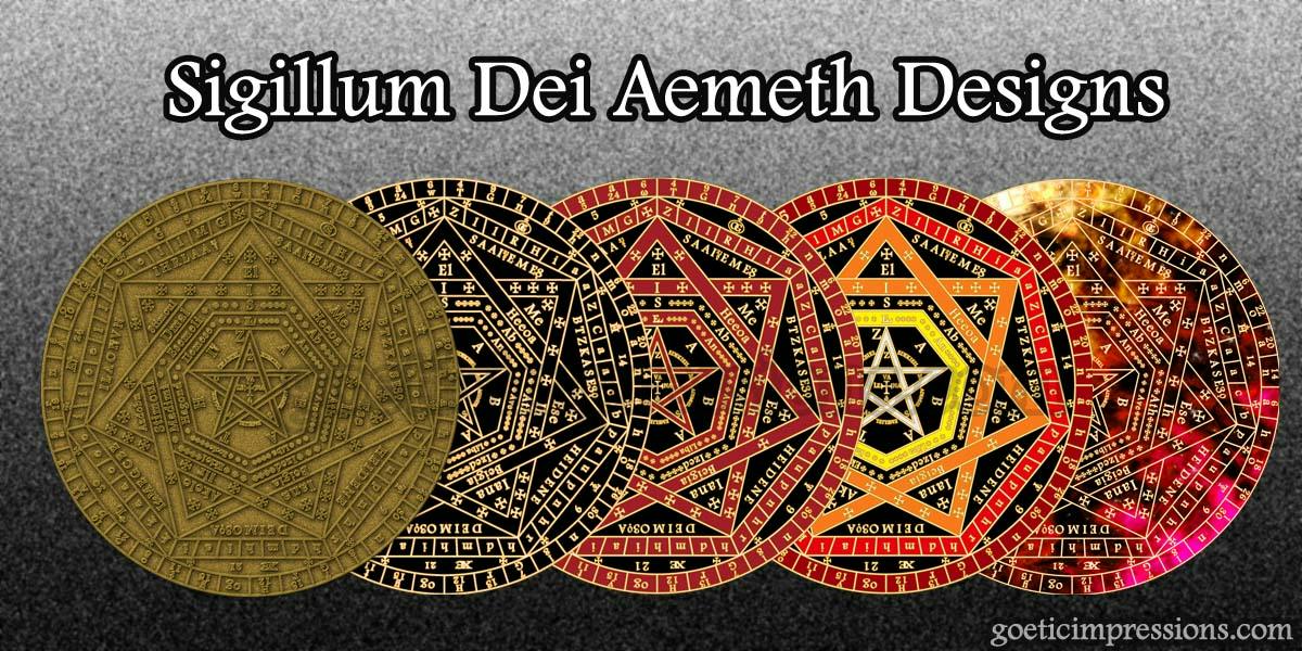 Different colored Sigillum Dei Aemeth designs