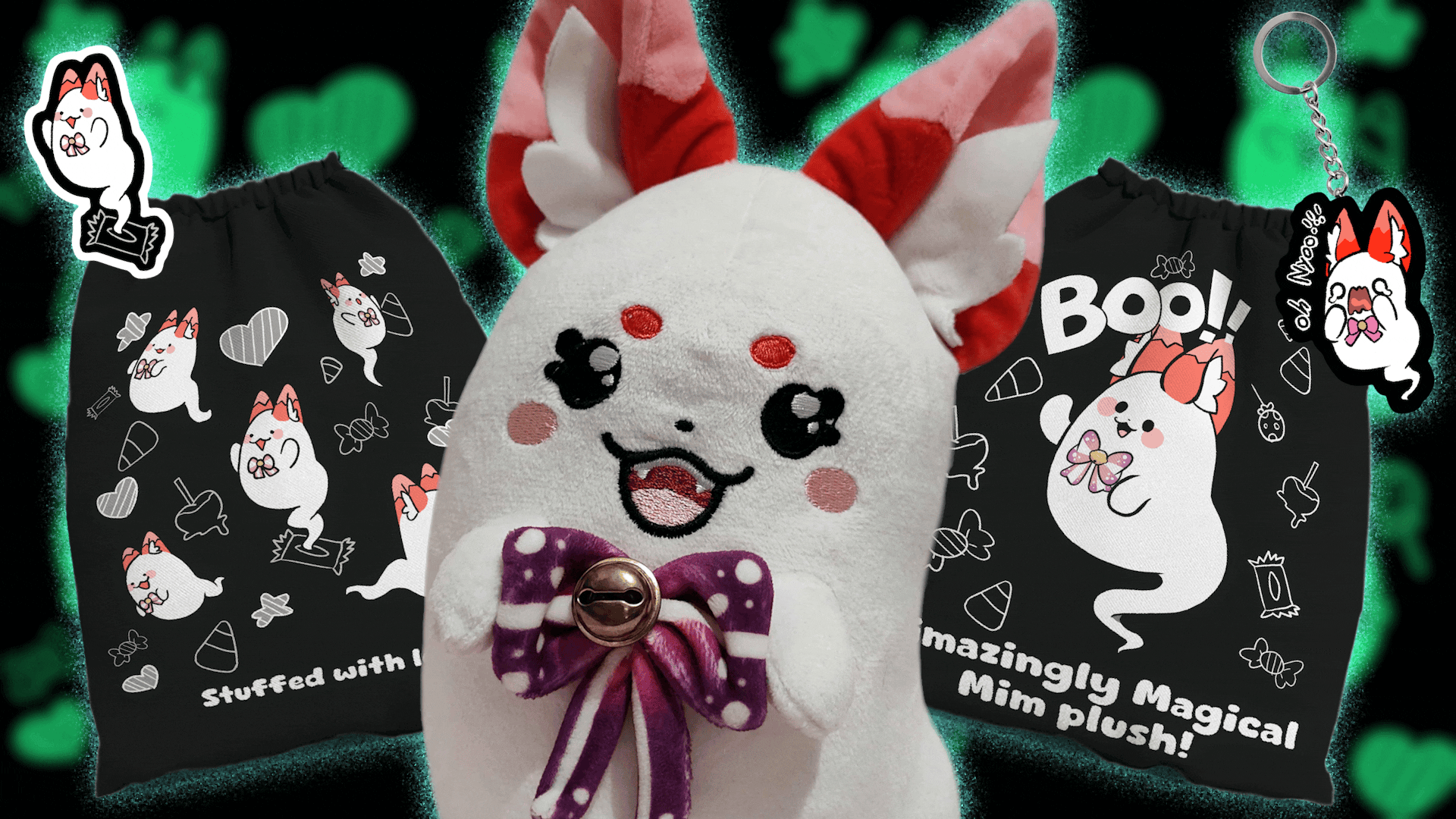 ♡ Mimazing glow in the dark ghosty kitsune plushies + bags ♡