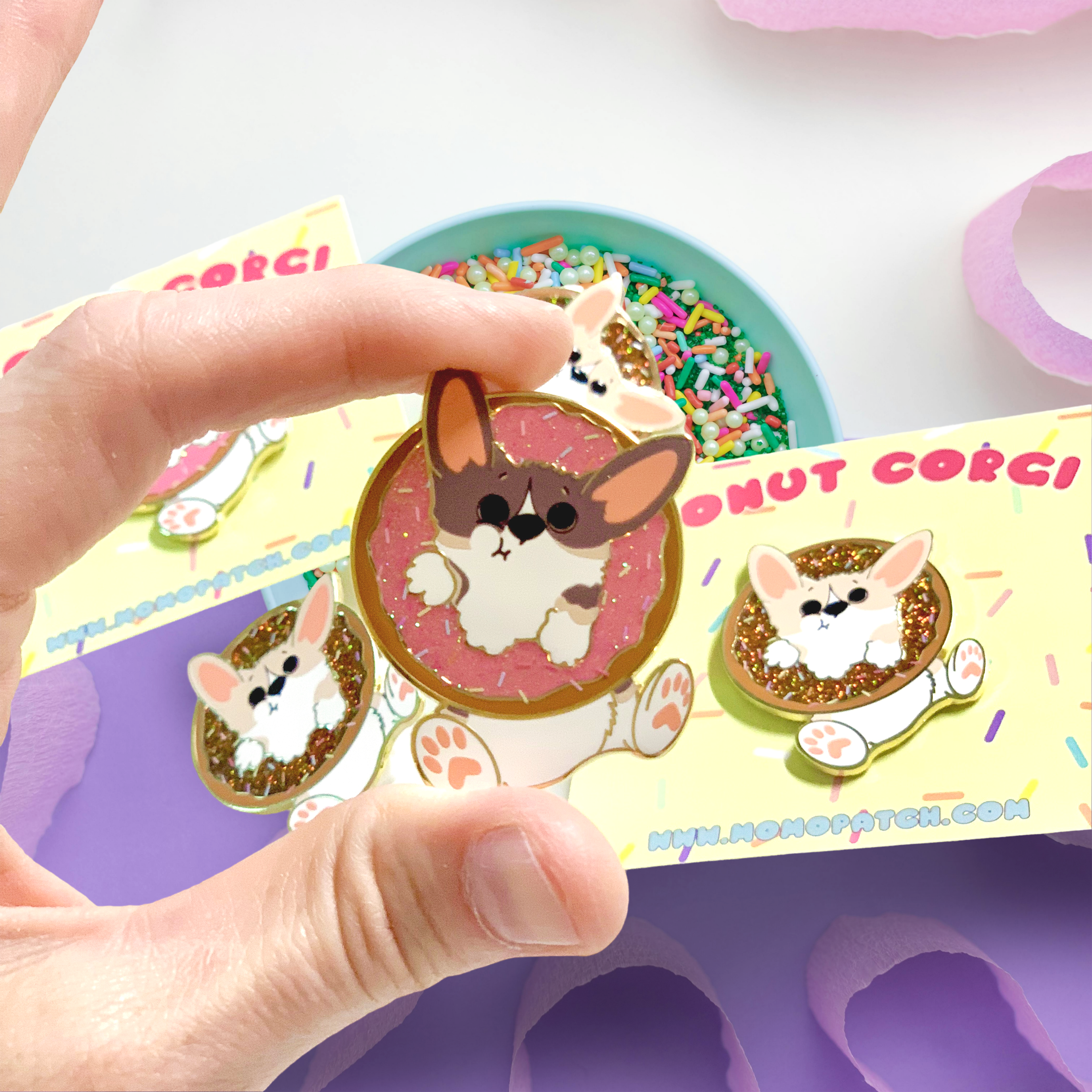 🍓 Original Strawberry Donut Corgi Pin