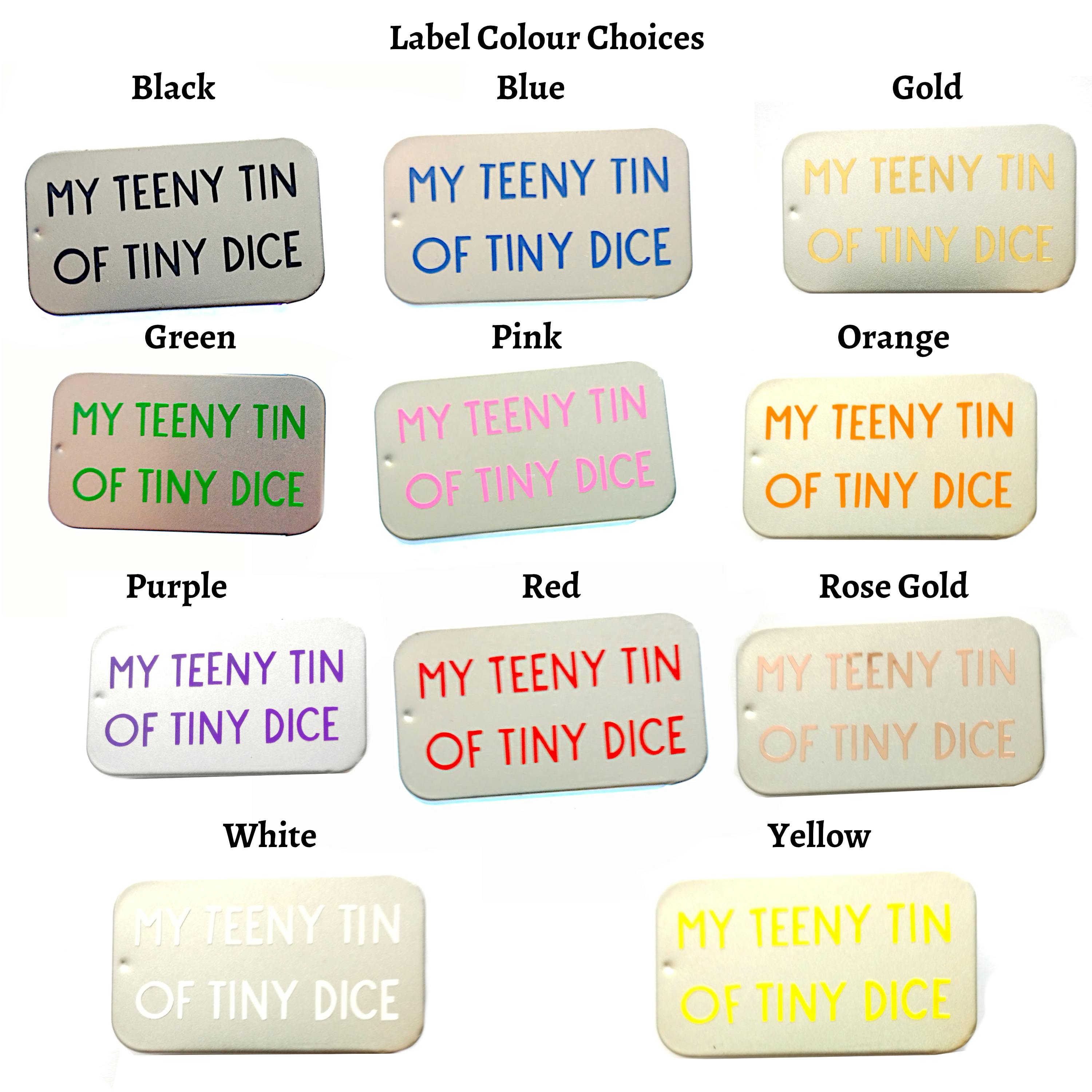  mint tin label colour options: black, blue, gold, green, pink, orange, purple, red, rose gold, white, yellow