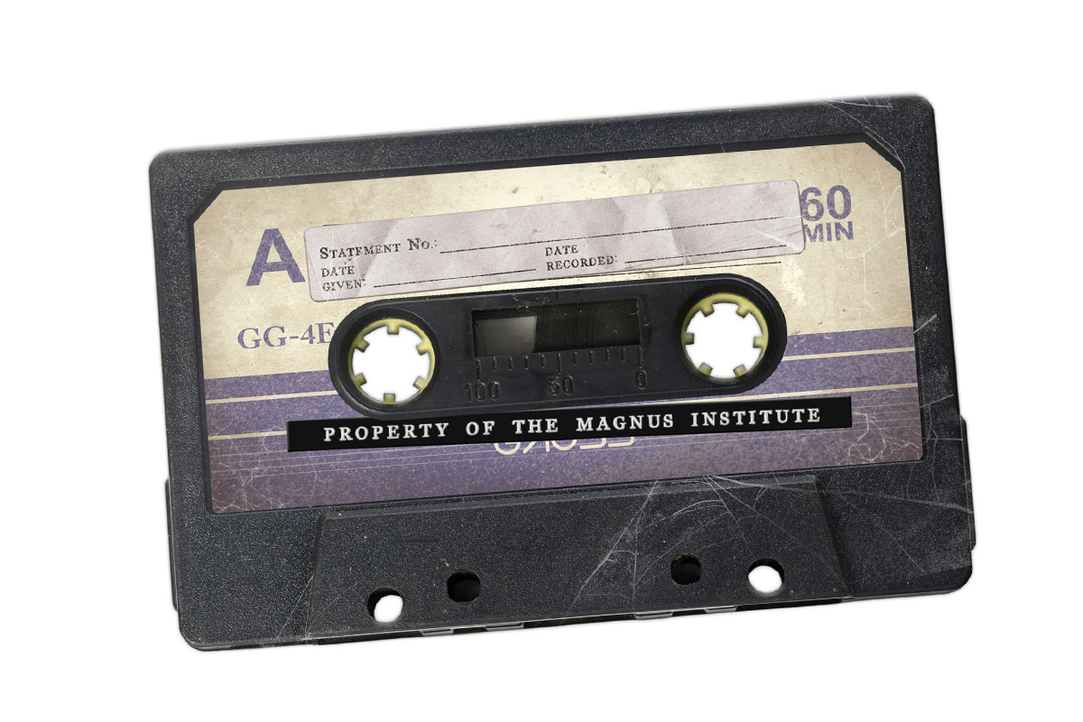 Mockup image of a sticker showing a Magnus Institute cassette tape.