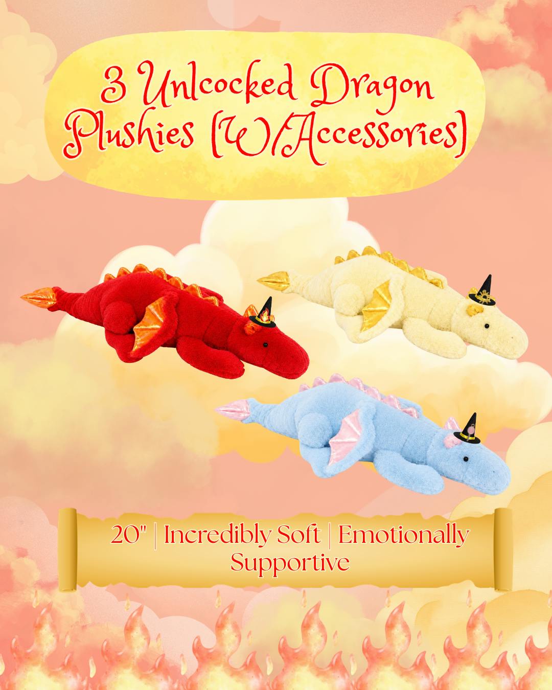 ✨3 Dragon Plushies With Accessories✨