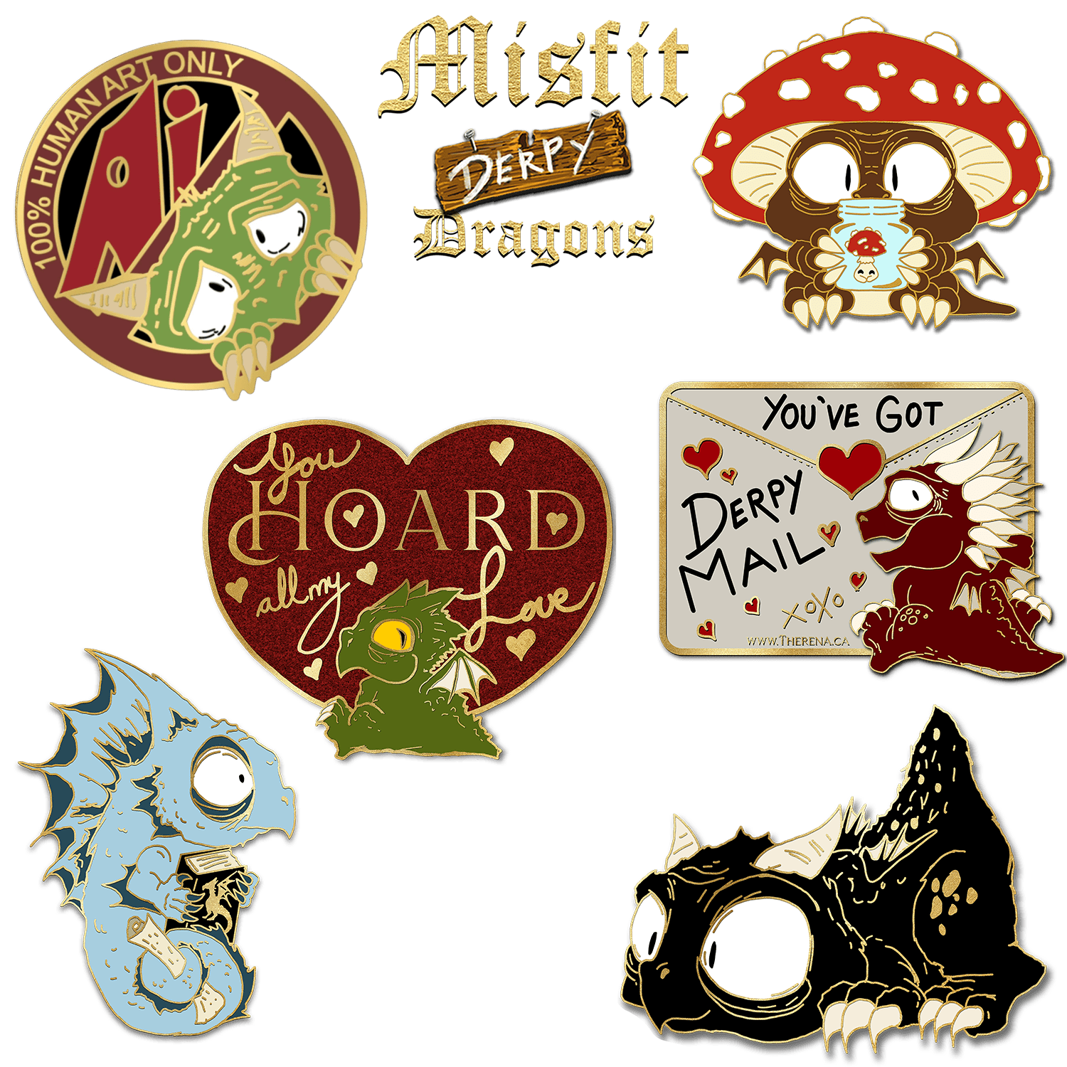 Misfit Derpy Dragon Pins
