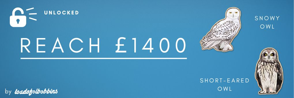 reach £1400 unlocked for two mini wooden pins one a snowy owl and a short-eared owl