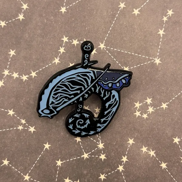 Gossamer worm glow-in-the-dark pin